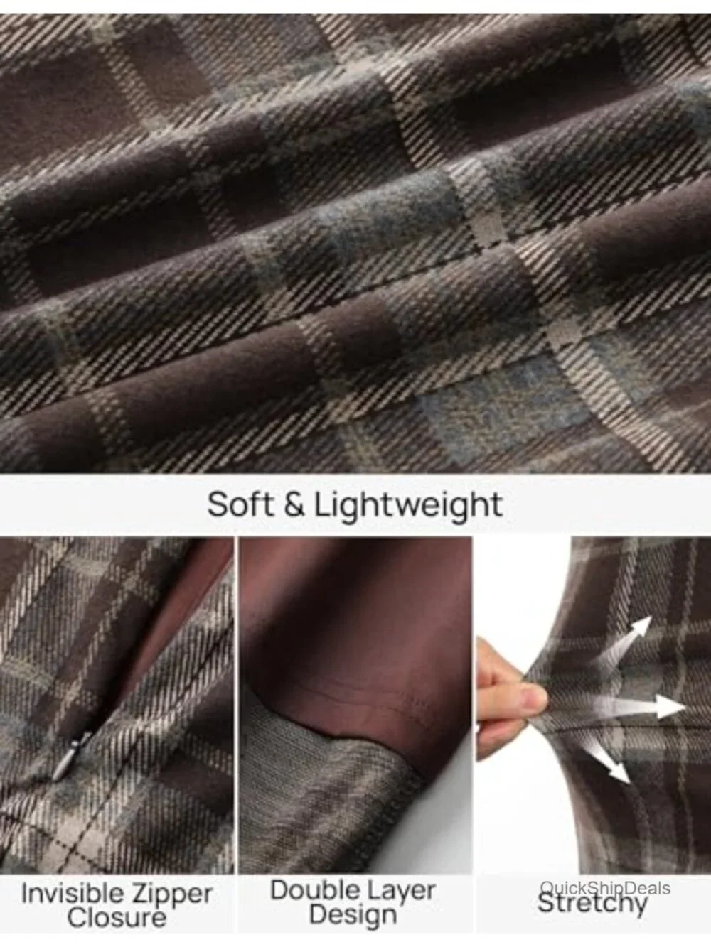 High Waist Plaid Mini Skort Bodycon Pencil Skirt with Built-in Shorts